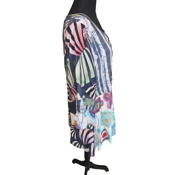 Paris Tunic Top L Multicolor Patchwork Boho Style Relaxed Casual Blouse Loose Fi - Picture 4 of 10